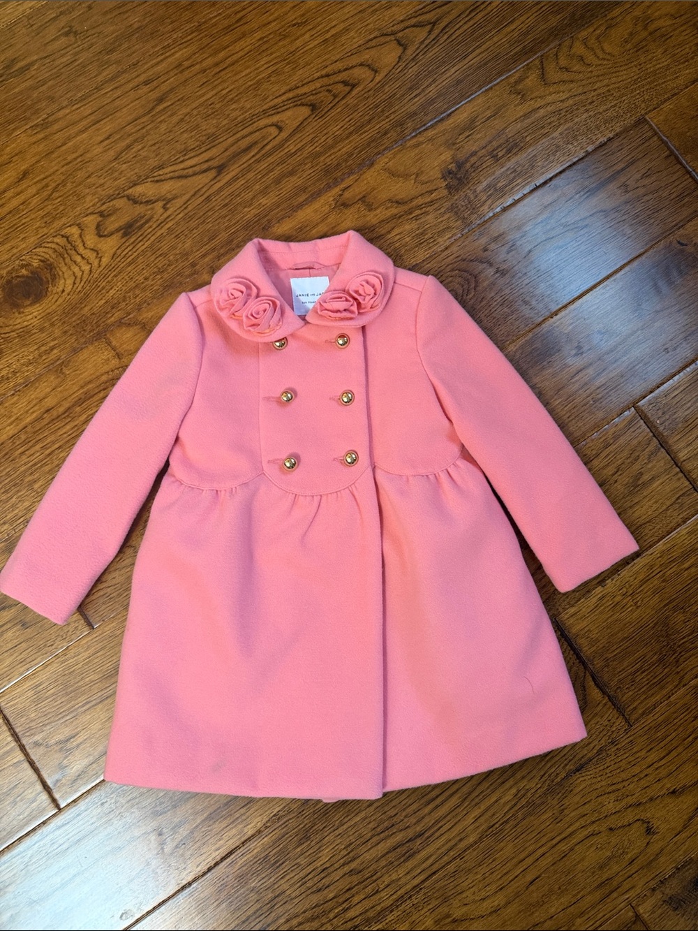Janie and Jack Coral Floral Collar Double-Breasted Pea Coat